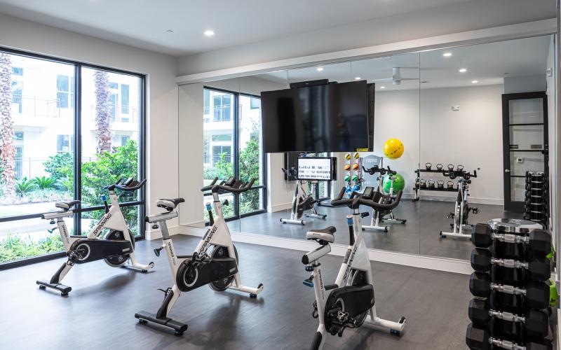 a gym with exercise equipment